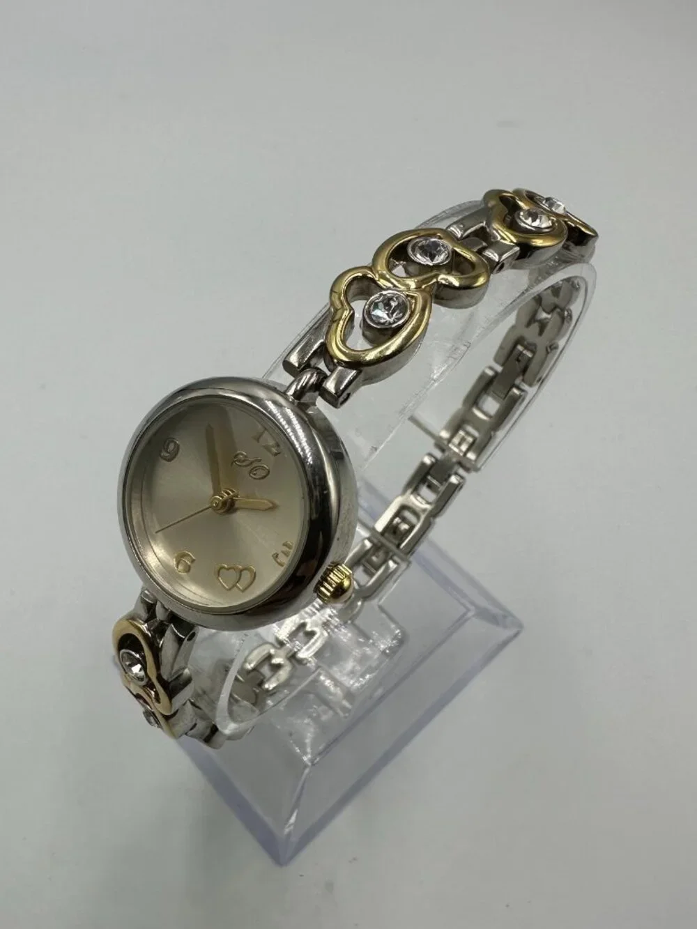 3/$30 Rhinestone Heart Band Watch Women Silver Gold Two Tone New Battery 7.5 
